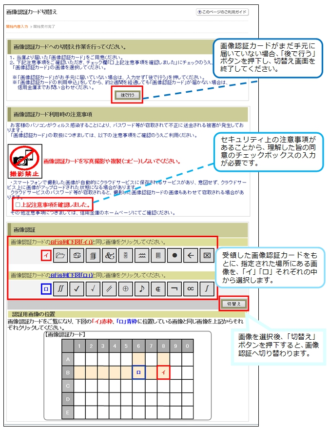 画像認証カード切替え